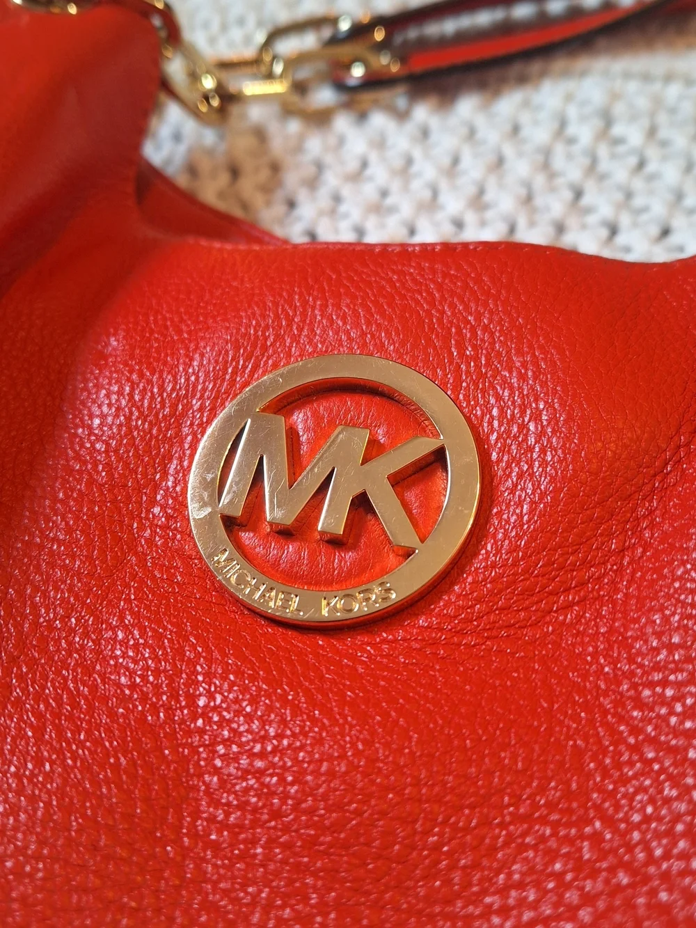 Michael Kors Red Leather Shoulder Bag with Gold Hardware